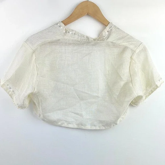 Coquette Womens M Sequin Trim Bolero Jacket Fairy Shrug Cream Angelic - Picture 9 of 9